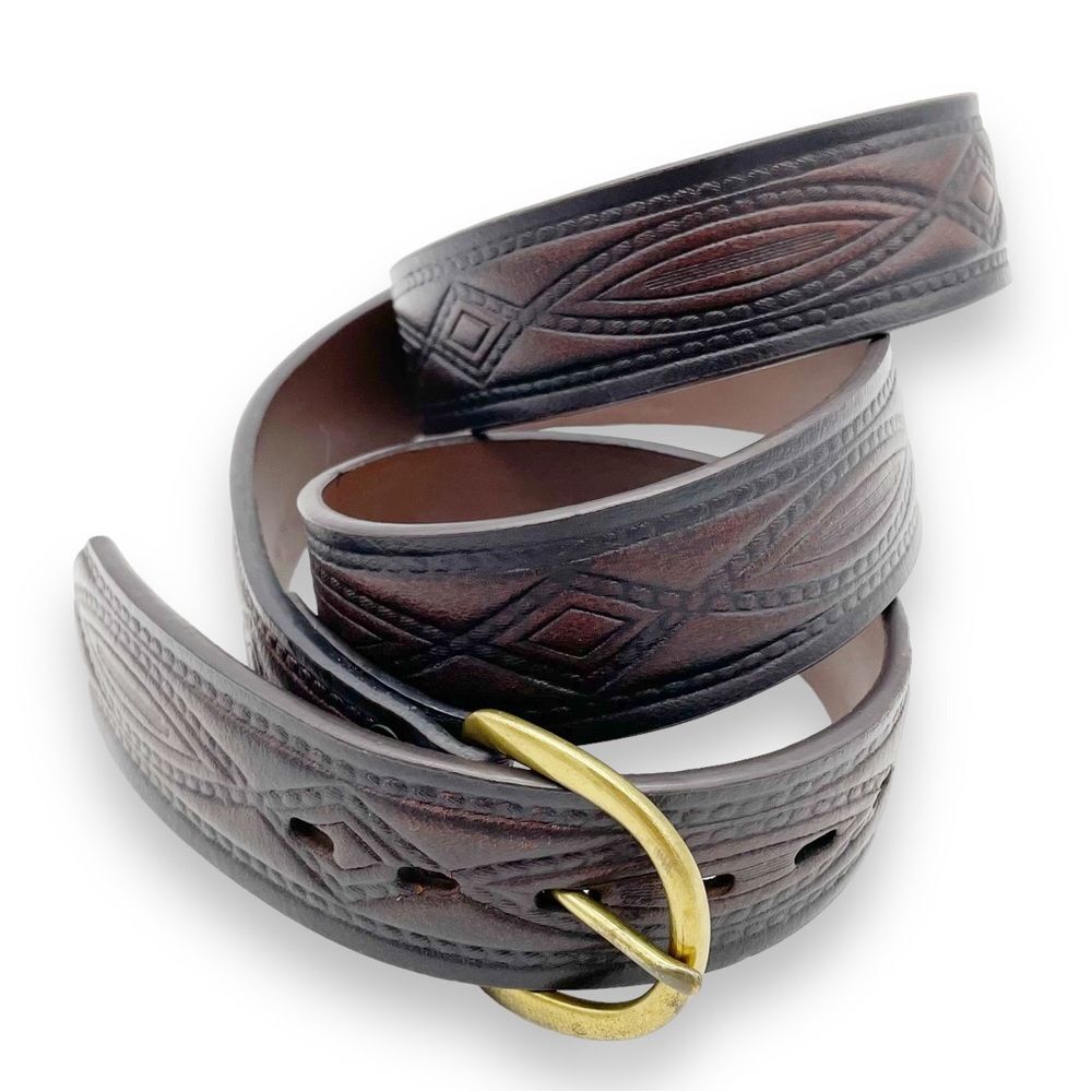 Vintage Wrangler Belt Dark Brown Tooled Leather Western Rodeo Belt Men’s Size 44